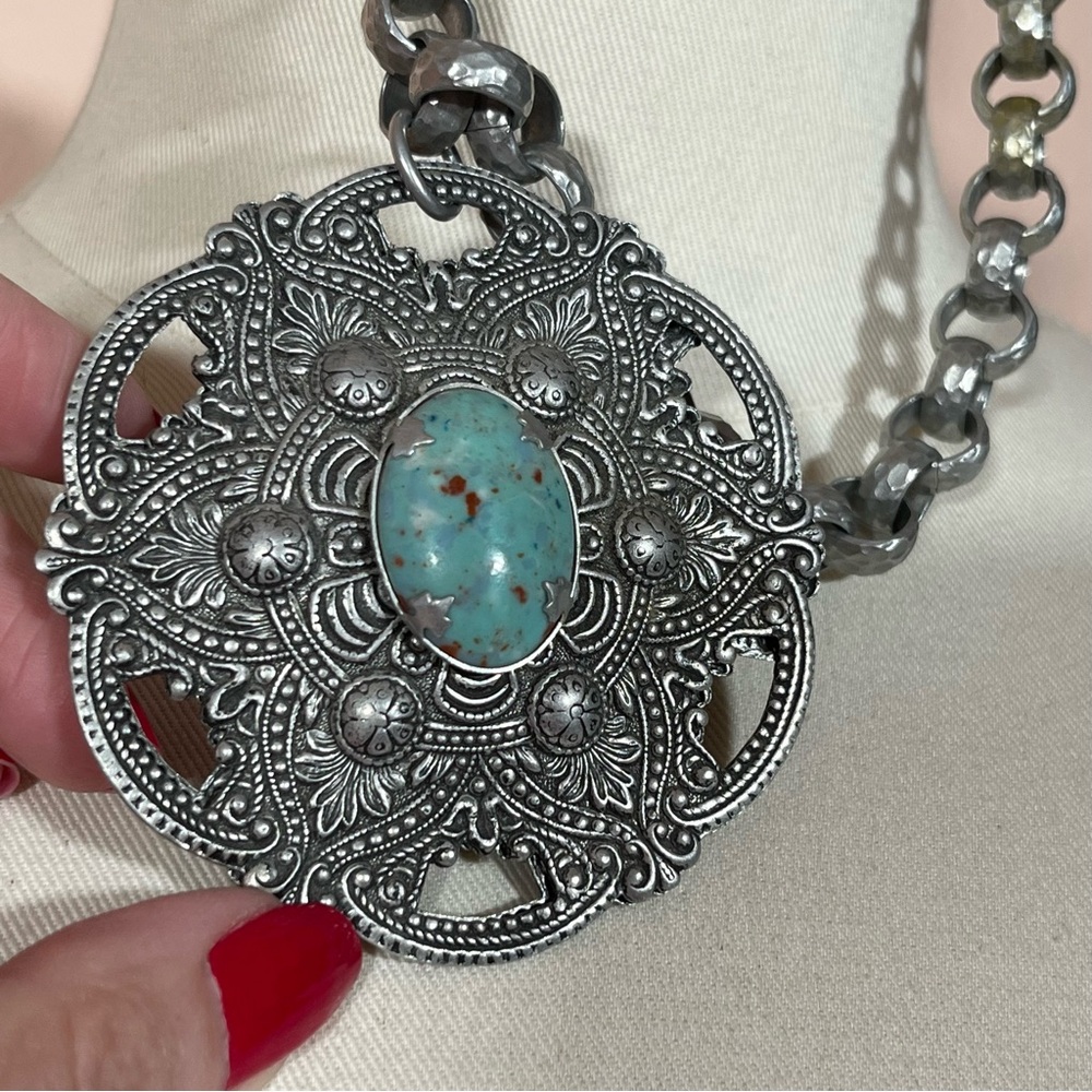 Vintage Antique Art deco Victorian Festival Silver Goth Medieval Goth necklace - Picture 8 of 16